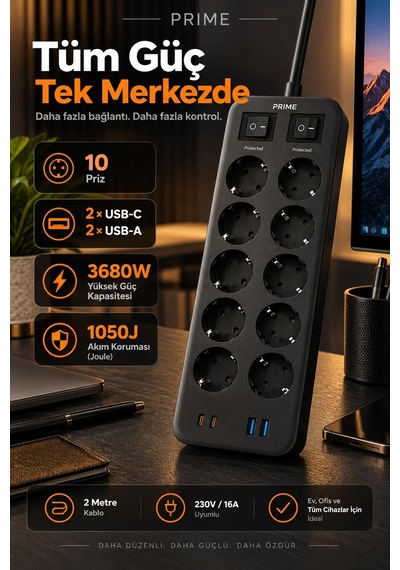 Robeve Fulltech Prıme 10 Lu Akım Korumalı Priz 3680w