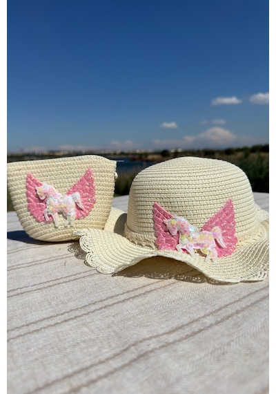Mollycrush Kız Çocuk Yazlık Hediye Şapka Çanta Set Unicorn Model Güneş Koruyucu Krem Rengi Hasır Plaj Kombini Kremmm Mollycrush Kız Çocuk Yazlık Hediye Şapka Çanta Set Unicorn Model Güneş Koruyucu Krem Rengi Hasır Plaj Kombini Kremmm