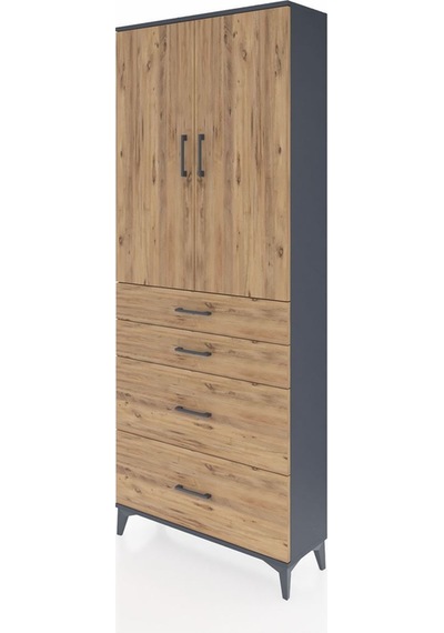 Arges Dolap 3 Raflı Tek Çekmeceli 2 Kapaklı 88x30x221 Çam-çam Antrasit