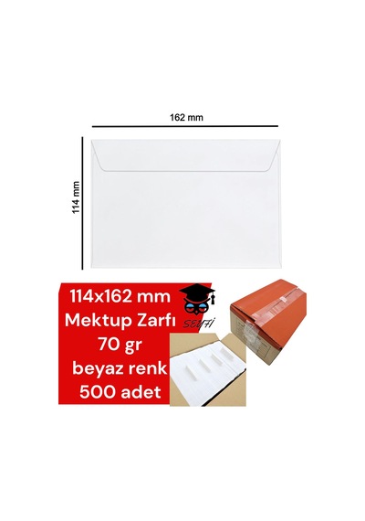 114x162 Mm Mektup Zarfı 70 Gr Beyaz Renk 500 Adet