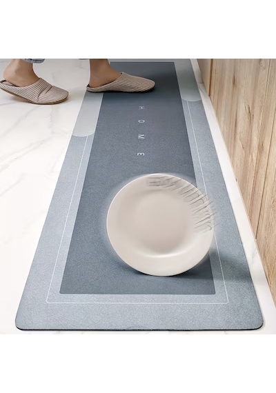 Nobera Kauçuk Kaymaz Tabanlı Ultra Emici Banyo Paspası 40x120cm Hızlı Kuruyan Paspas Gri