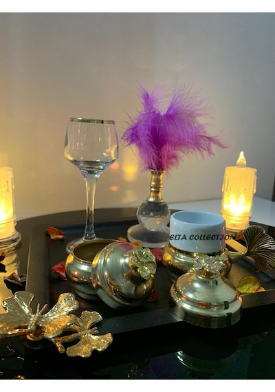 Alfafe Home 5 Parça Gold Detaylı Kahve Sunum & Damat Kahve Seti Siyah