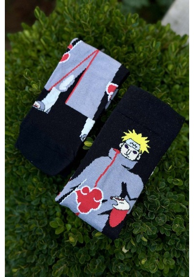 Lousocks Unisex Naruto Pain Akatsuki Desenli Siyah Anime Soket Çorap