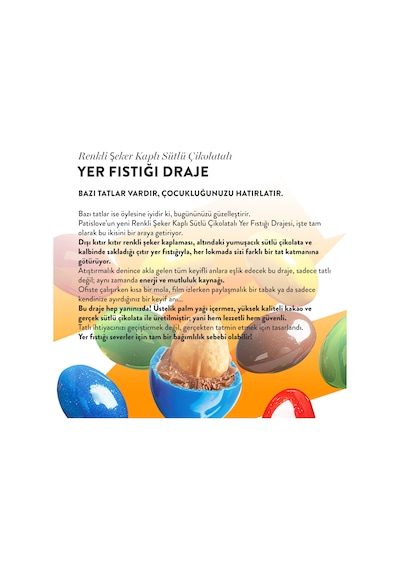 Patislove Renkli Şeker Kaplı Sütlü Çikolatalı Bütün Yer Fıstığı Draje, 90g