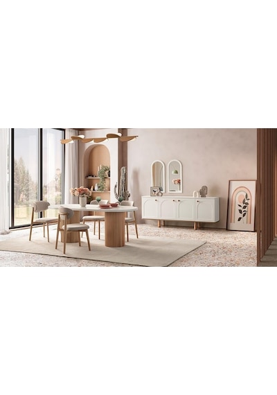 Heloise Bohem Natural Ahşap Masa Sandalye Takımı 90x180 Meşe - Beyaz Heloise Bohem Natural Ahşap Masa Sandalye Takımı 90x180 Meşe - Beyaz