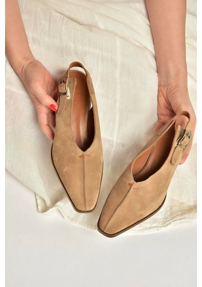 Fox Shoes Y654307302 Vizon Hakiki Deri Süet Kalın Topuklu Western Ayakkabı vizon