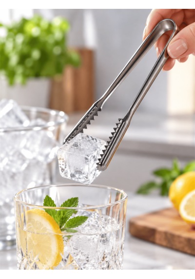 Beylini Paslanmaz Çelik Buz Maşası Dişli Uçlu Esnek Gövdeli Servis Ve Sunum Maşası Bar Kokteyl Açık Büfe Mutfak Maşası