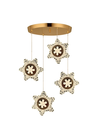 Kar Tanesi Model 4 Lü Gold Kaplama 3 Renk Kumandalı Salon Mutfak Oturma Yatak Odası Modern Led Avize Sarı