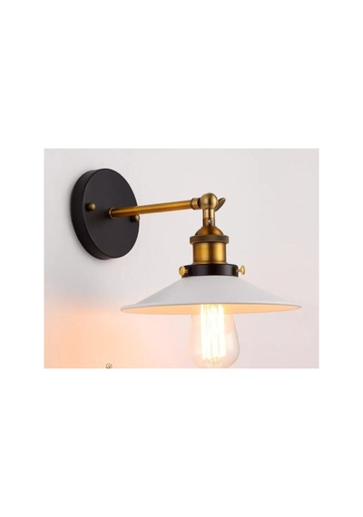 Metal Retro Rustik Mafsallı Beyaz Başlıklı Aplik Siyah