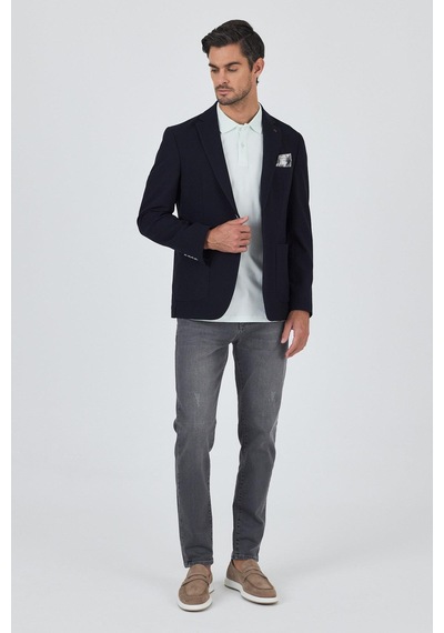 İmza Koyu Lacivert Mono Yaka Düz 2 Düğme Casual Esnek Slim Fit Ceket 1002250123 Koyu Lacivert