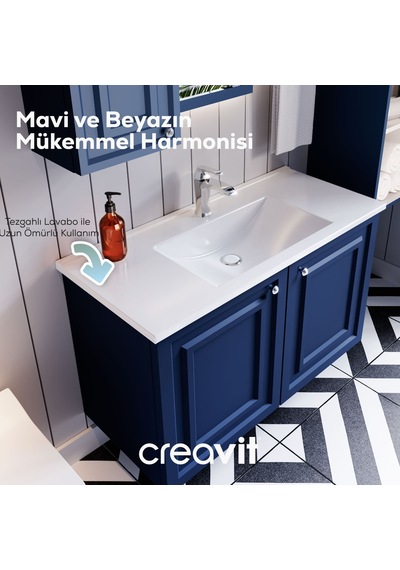 Creavit Kayra Mat Safir Blue Lavabo Dolabı Kapaklı 100cm Mat Beyaz Creavit Kayra Mat Safir Blue Lavabo Dolabı Kapaklı 100cm Mat Beyaz