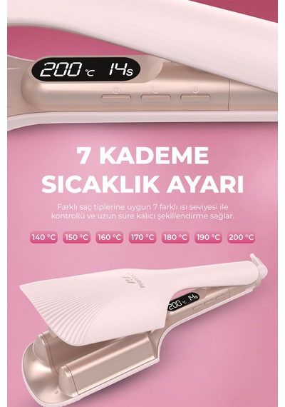 Ks-516 Profesyonel Dalga Saç Maşası 7 Sıcaklık Ayarlı Otomatik Kapanmalı