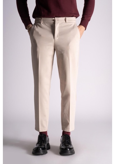 Braccas Beli Yarım Lastikli Chino Slim Fit Crop Pantolon Açık Bej Açık Bej