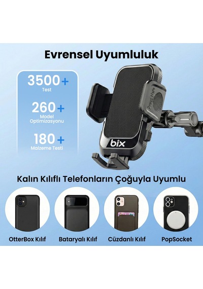 Bix Bxch15 Uzayabilen Ayarlanabilir Cam Torpido Ön Panel Uyumlu Çok Fonksiyonlu Vantuzlu Araç İçi Telefon Tutucu