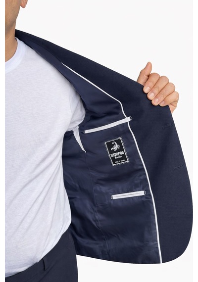 Erkek Slim Fit Mikro Dokulu Takım Elbise Çift Düğmeli Modern Kesim Lacivert