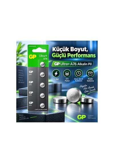 Ultra+ A76 1.5v Alkalin Düğme Pil 5 Li Paket
