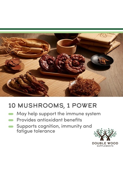 Double Wood Mushroom Lion's Mane Reishi Cordyceps And Turkey Tail 120 Caps Aromasız