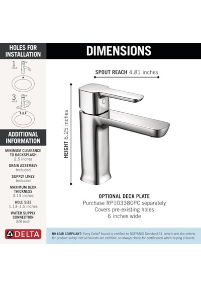 Modern Tek Delikli Bataryası Tek Saplı Bataryası Krom Lavabo Bataryası Tahliye Montajı Krom 581lf-pp Çok Renkli
