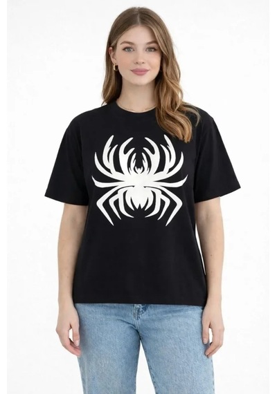 Dogutrend Örümcek Baskılı Tişört Kısa Kollu Bisiklet Yaka T-shirt - Siyah Dogutrend Örümcek Baskılı Tişört Kısa Kollu Bisiklet Yaka T-shirt - Siyah