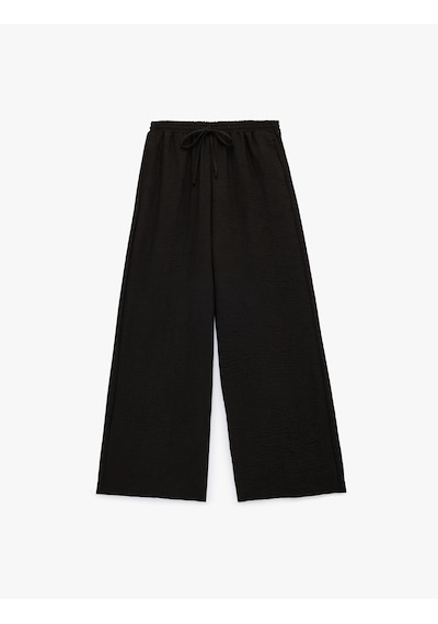 Koton Beli Bağcıklı Geniş Paça Kumaş Pantolon Siyah 6sak40005uw