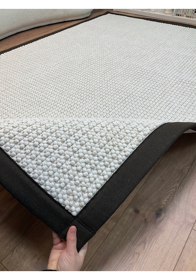 Saraz Halı Kumaş Bordür Gri Bukle Antrasit Bordür Halı Salon Koridor Mutfak Çocuk Odası Halısı Kilim S267 Beyaz-k.kahve Kahve