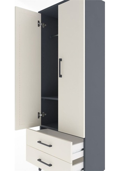 Arges Dolap 2 Raflı 2 Çekmeceli Tek Askılı 60x30x163 Antrasit-aytaşı Antrasit
