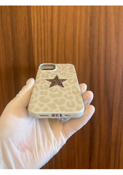 Apple iPhone Uyumlu 13/14 Leopar Baskılı İçi Kadife Silikon Telefon Kılıfı Krem