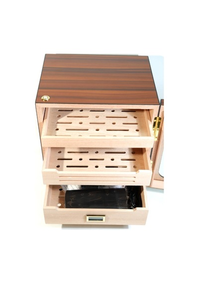 Premiumquality Las Condes Aksesuar Çekmeceli İçi Ledli Kahverengi Sedir Humidor Puro Kutusu - Tr9826