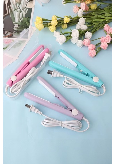 Thentech Mini Seyahat Tipi Çantada Taşınabilir Kolay Kullanımlı Saç Düzleştirici Şekillendirici Küçük Boy Pembe