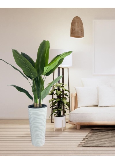 Yapay Starliçe Muz Ağacı Beyaz Kumsal Vazoda Muz Ağacı Yapay Starliçe 150cm 12 Yaprak
