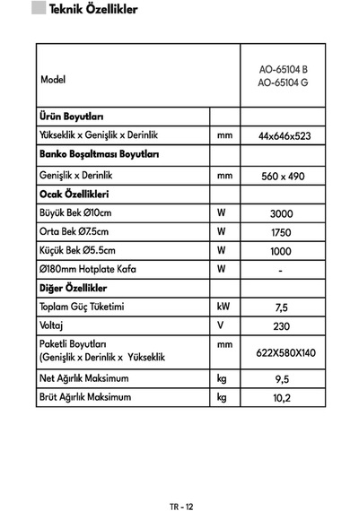Vestel AO-65104 B Ankastre Ocak