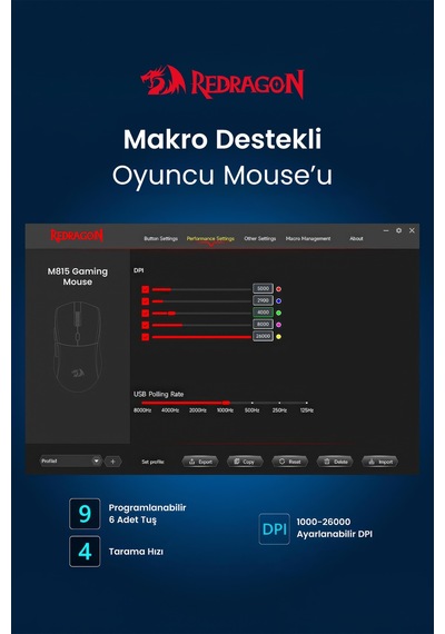Redragon Ultra Hafif Paw3311 24.000dpı Profesyonel Oyuncu Gaming Mouse M815