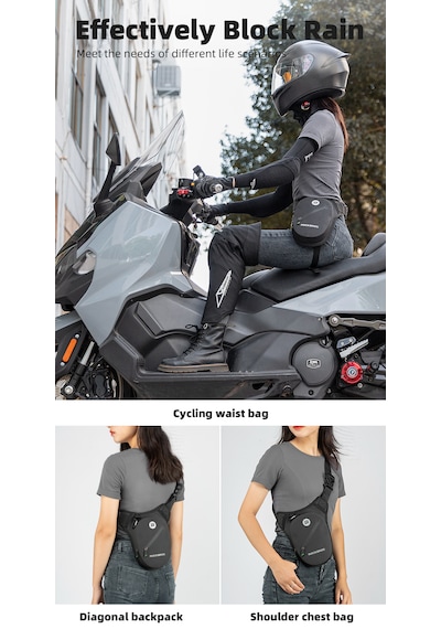 Rockbros Sert Kabuk Reflektörlü Motosiklet Bacak & Göğüs Çantası Siyah