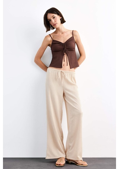 Defacto Relax Fit Normal Bel Düz Paça Bürümcük Pantolon G1101ax25smbg286 Bej