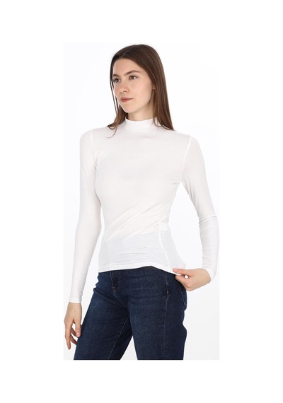 Kadın Modal Dik Yaka Slim Fit Tişört-beyaz Beyaz