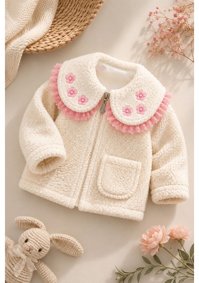 Cantoy Kız Bebek Dantel Ve Nakış Detaylı Bebek Wellsoft Mont Yumuşak Dokulu Hırka Ekru