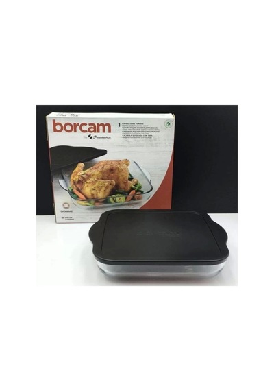 59024 Borcam Siyah Kapaklı Fırın Tepsisi 28x28cm Şeffaf