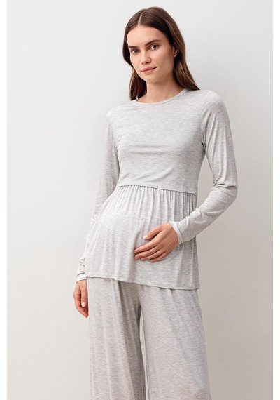 Artış Collection Uzun Kollu Esnek Likralı Viskoz Hamile Pijama Takım 20212 Gri Melanj
