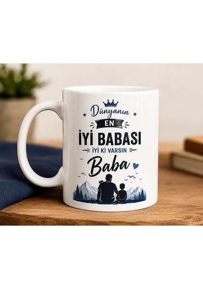 Baba Kupası Dünyanın En İyi Babası Baskılı Beyaz Seramik Kupa Bardak 330 Ml Kahve Ve Çay Kupası Açık Beyaz