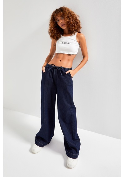 it's basic Kadın İndigo Renk 7w450 Rahat Kumaş Bol Kesim Denim
