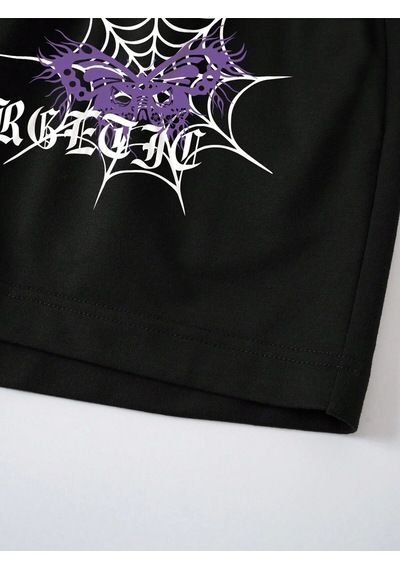 Coolane Letter Graphic Drawstring Waist Şort Siyah