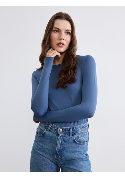 Lcwaıkıkı Basic İndigo Bisiklet Yaka Kadın Body