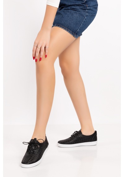 Artı-Artı031-00410-Kadın Hakiki Deri Ortopedik Siyah Sneaker Ayak Siyah