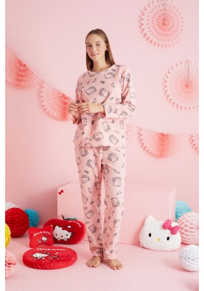 Siyah İnci Lisanslı Polar Çok Renkli Bisklet Yaka Pijama Takım Hk315 Somon