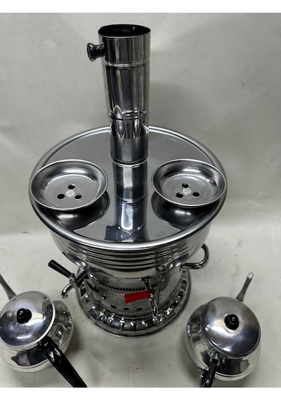 12 Litre Çift Musluklu Semaver + 2 Adet Büyük Demlik Hediyeli Krom