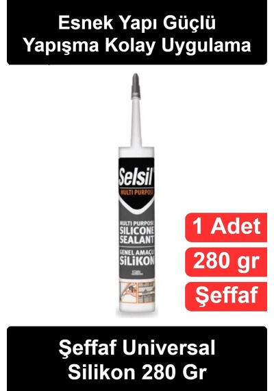 Şeffafsilikon Şeffaf Universal Silikon 280 Gr Genel Amaçlı Sızdırmazlık Kartuş Mastik Banyo Lavabo