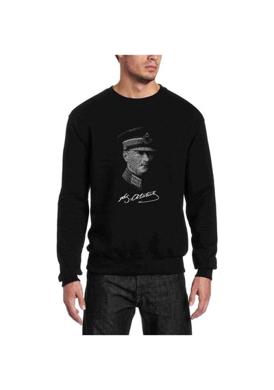 Mustafa Kemal Atatürk Typografi Baskılı Siyah Erkek Sweatshirt