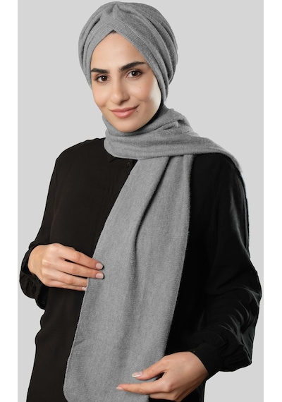 Hürrem Bone Gri Kışlık Kendinden Atkılı Peluş Tesettür Bone Jakar Düz 2329 15 Gri