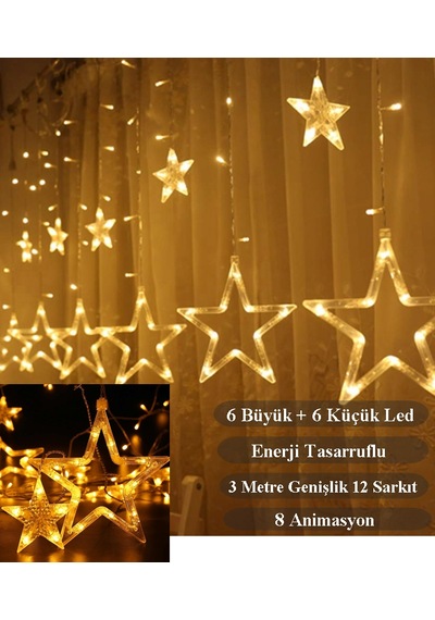 Yıldız Perde Led Günışığı Renk 12 Sarkıt 108 Ledli 3 Metre Günışığı