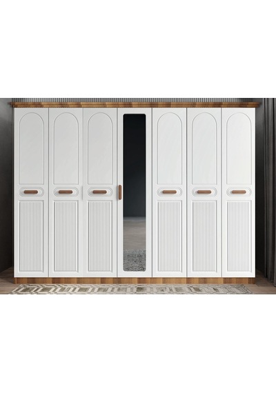 Etro Membran 7 Kapaklı Gardırop Montaj Dahil Ceviz Beyaz 245 Cm